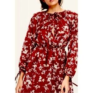 Missguided Burgundy Red Floral Print Dress with sleeve ties